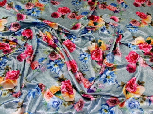 Deadstock Velvet Stretch Knit Fabric Green Multi