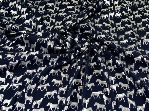 Deadstock Foil Cotton Jersey Stretch Knit Fabric Navy & Silver