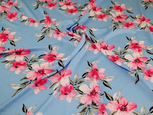 Deadstock Stretch Woven Polyester Crepe Fabric Sky Blue & Pink