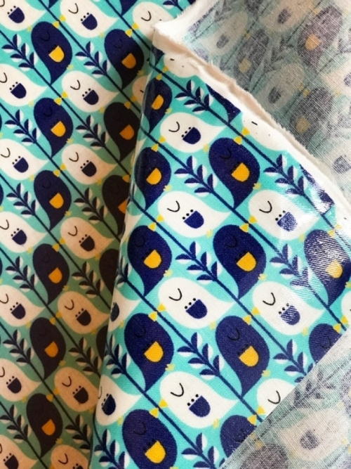 Kokka Laminated Cotton Linen Canvas Fabric Blue
