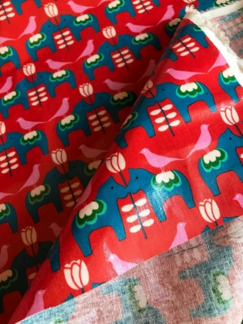 Kokka Laminated Cotton Linen Canvas Fabric Red
