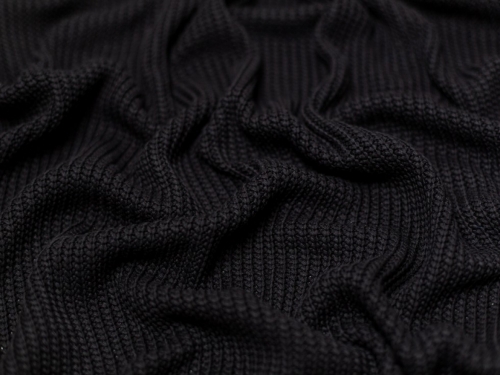 Minerva Core Range Chunky Cotton Sweater Knit Stretch Fabric Jet Black