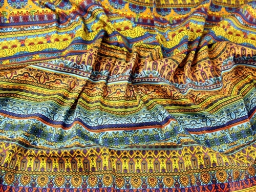 Deadstock Woven Stretch Cotton Sateen Fabric Royal Multi