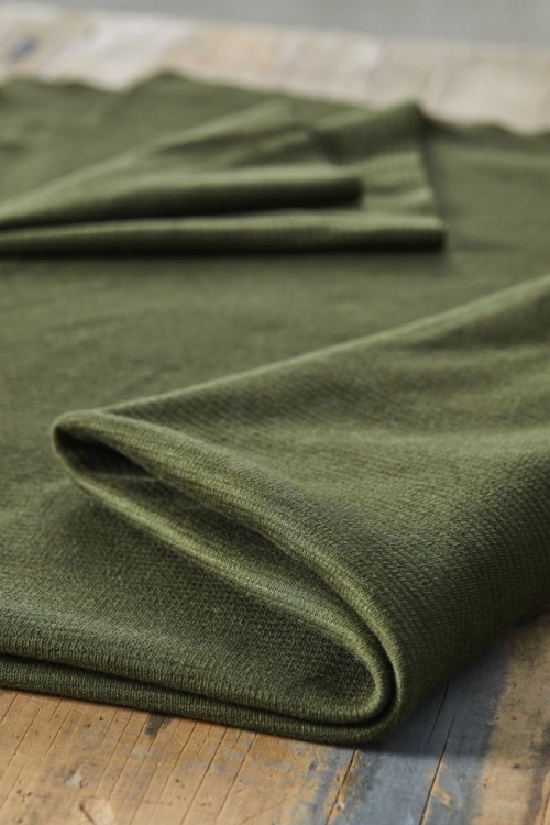 Mind The MAKER Organic Woolen Ottoman Sweater Knit Stretch Fabric Green Khaki