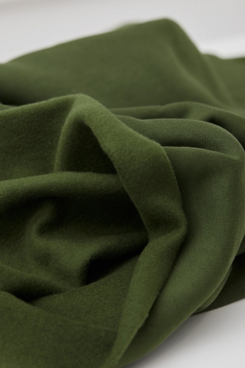 Mind The MAKER Organic Fleece Back Sweatshirt Stretch Knit Fabric Green Khaki