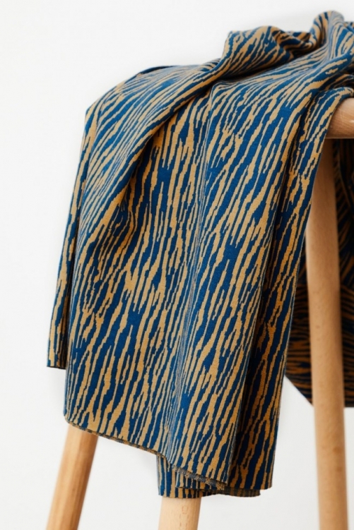 Mind The MAKER Organic Jacquard Textured Stretch Knit Fabric Dry Mustard & Ocean