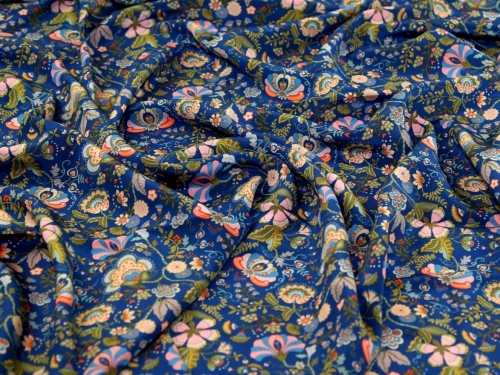 Liberty London Mabelle Hall Kensington Silk Crepe de Chine Fabric Deep Blue