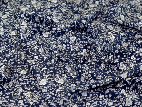 Liberty London Summer Blooms Kensington Silk Crepe de Chine Fabric Navy