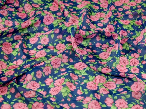 Liberty London Carline Rose Regent Silk Sheer Chiffon Fabric Pink on Navy