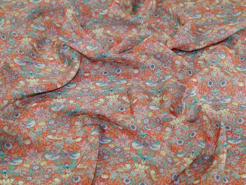 Liberty London Strawberry Thief II Regent Silk Sheer Chiffon Fabric Coral