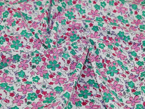 Deadstock Printed Polycotton Fabric Pink & Green