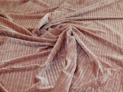 Deadstock Pleated Velvet Stretch Knit Fabric Dusky Pink