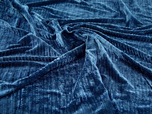 Deadstock Pleated Velvet Stretch Knit Fabric Blue