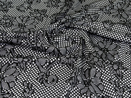 Deadstock Lace Bonded Textured Stretch Knit Fabric Black & White