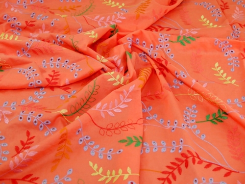 Deadstock Embroidered Cotton Lawn Fabric Coral