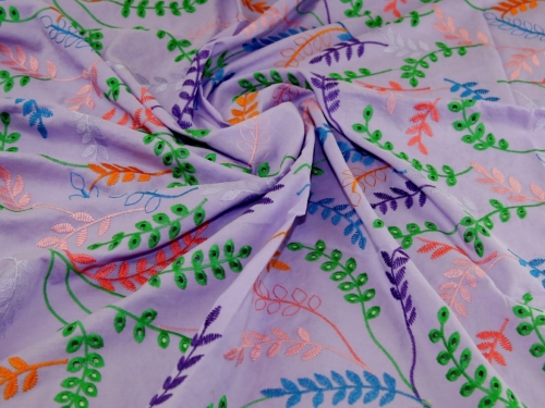 Deadstock Embroidered Cotton Lawn Fabric Lilac