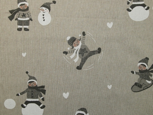 Deadstock Cotton Canvas Fabric Grey on Beige