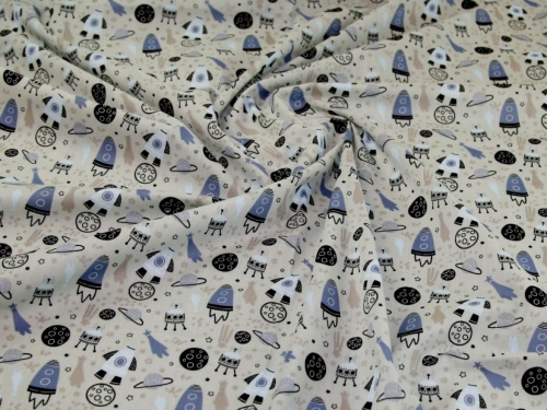 Printed Polycotton Fabric Grey