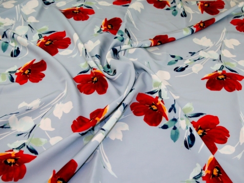 John Kaldor Barbi Four Way Stretch Suiting Fabric Red & Sky
