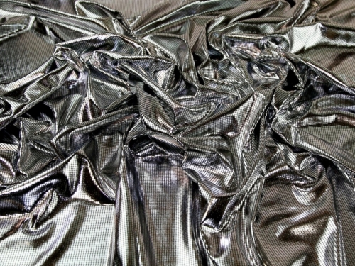 Deadstock Foil ITY Silky Stretch Knit Fabric Silver & Black