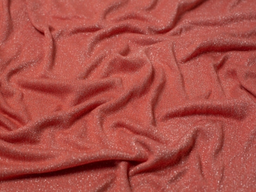 Deadstock Shine Lurex Sweater Knit Stretch Fabric Coral