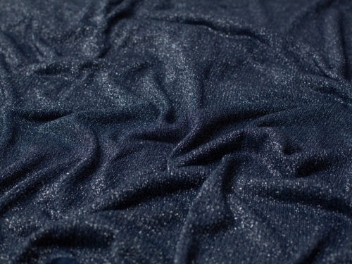 Deadstock Shine Lurex Sweater Knit Stretch Fabric Navy Blue