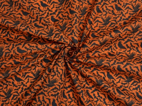 Printed Polycotton Fabric Black on Orange