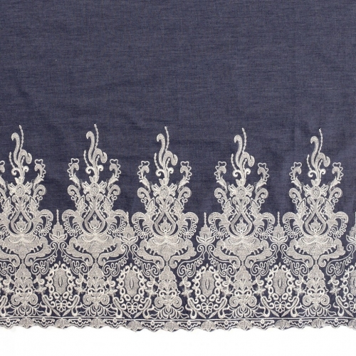Embroidered Cotton Denim Fabric Navy