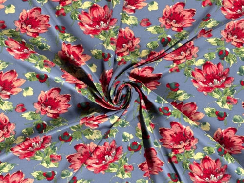 Stretch Woven Polyester Crepe Fabric Blue