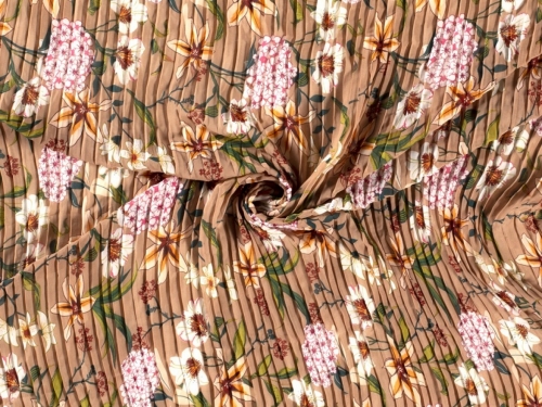 Pleated Chiffon Plisse Fabric Beige