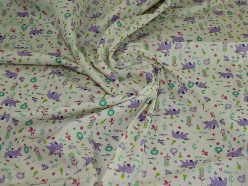 Deadstock 100% Cotton Poplin Fabric Ivory & Purple