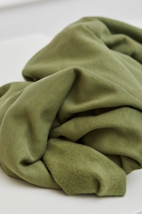 Mind The MAKER Organic Fleece Back Sweatshirt Stretch Knit Fabric Olive Green