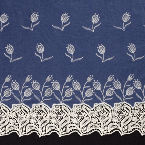 Embroidered Cotton Denim Fabric Blue