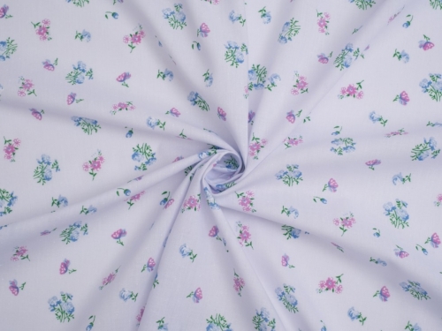 Printed Polycotton Fabric Blue & Pink