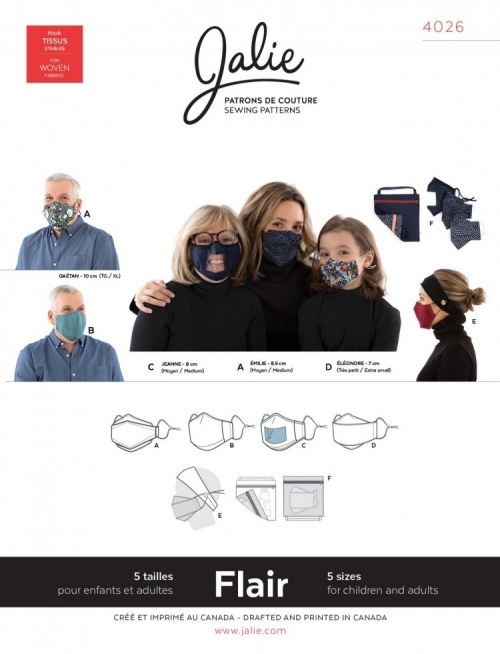 Jalie Paper Sewing Pattern 4026 Flair Face Masks & Accessories