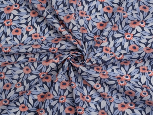 Printed Polycotton Fabric Navy