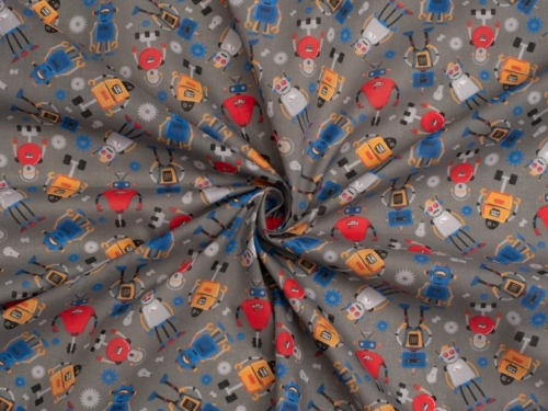 Printed Polycotton Fabric Dark Grey