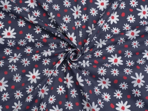 Printed Polycotton Fabric Navy Blue