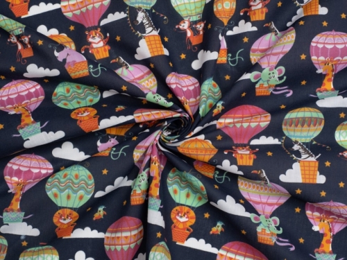 Printed Polycotton Fabric Navy