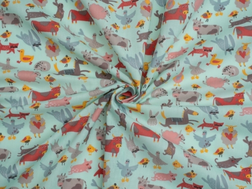Printed Polycotton Fabric Aqua