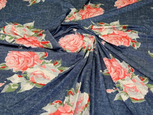 Deadstock Embossed ITY Silky Stretch Knit Fabric Denim Rose