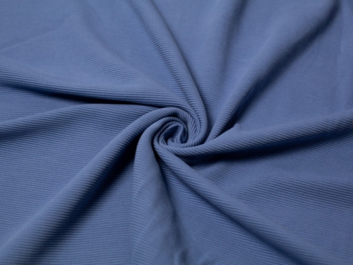 100% Cotton Ottoman Rib Stretch Knit Fabric Denim Blue