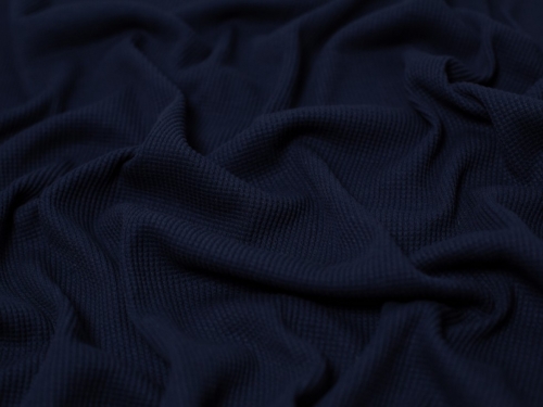 Cotton Waffle Textured Stretch Knit Fabric Navy Blue