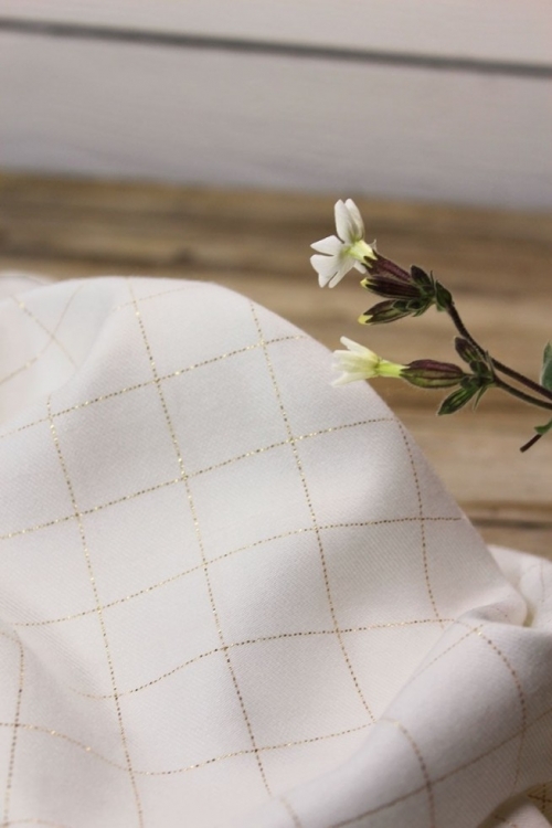 Eglantine and Zoe Lurex Viscose Twill Fabric Mother of Pearl & Gold