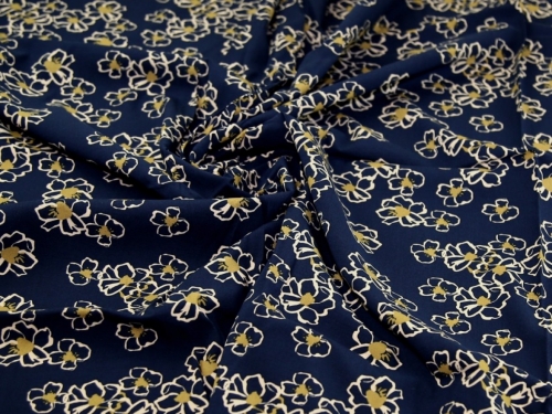John Louden Stretch Woven Viscose Challis Fabric Navy & Mustard