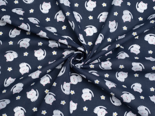 Printed Polycotton Fabric Navy