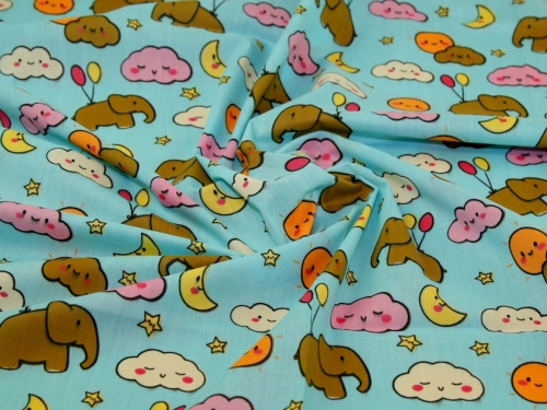 Printed Polycotton Fabric Blue