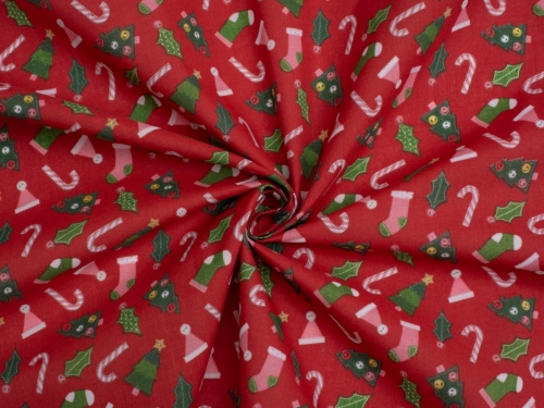 Printed Polycotton Fabric Red