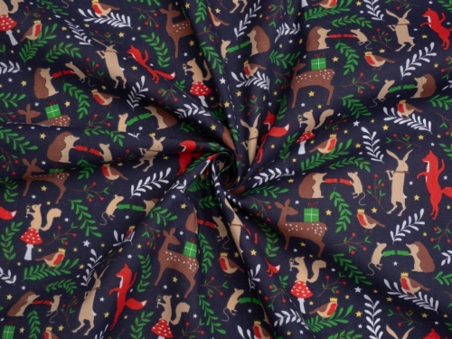 Printed Polycotton Fabric Navy