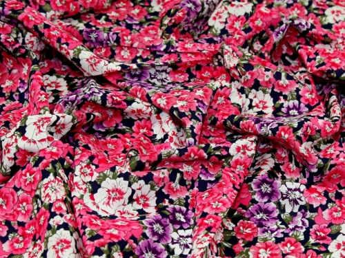 Deadstock Sea Island Cotton Voile Fabric Pink on Navy